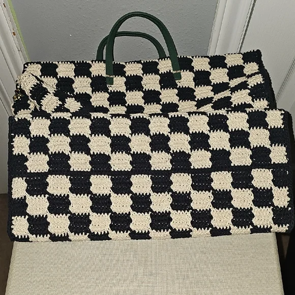 Black and White Checkered Women Bag - Picture 4 of 6